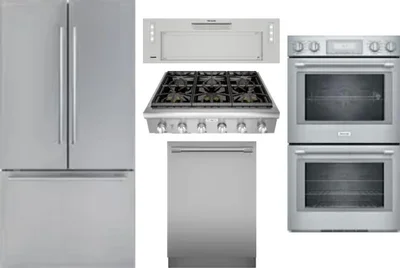 5 Piece Package Includes Refrigerator, Cooktop, Wall Oven, Hood And Dishwasher