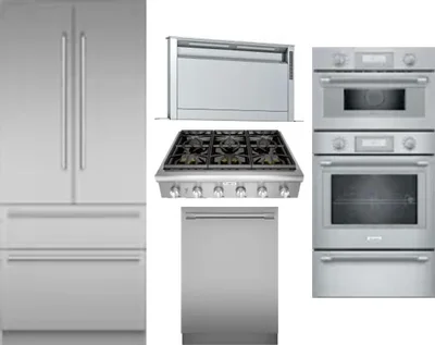 5 Piece Package Includes Refrigerator, Cooktop, Wall Oven, Hood And Dishwasher