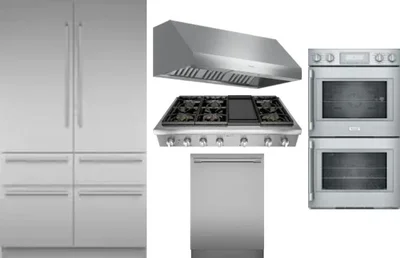 5 Piece Package Includes Refrigerator, Cooktop, Wall Oven, Hood And Dishwasher