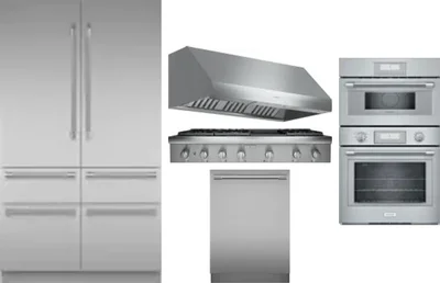 5 Piece Package Includes Refrigerator, Cooktop, Wall Oven, Hood And Dishwasher