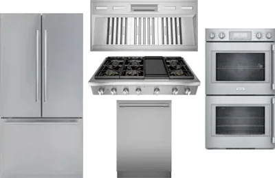 5 Piece Package Includes Refrigerator, Cooktop, Wall Oven, Hood And Dishwasher