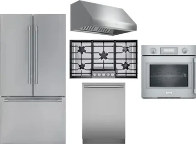 5 Piece Package Includes Refrigerator, Cooktop, Wall Oven, Hood And Dishwasher