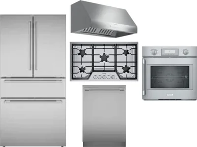 5 Piece Package Includes Refrigerator, Cooktop, Wall Oven, Hood And Dishwasher