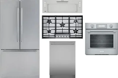 5 Piece Package Includes Refrigerator, Cooktop, Wall Oven, Hood And Dishwasher