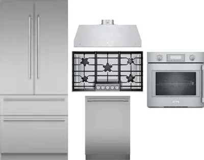 5 Piece Package Includes Refrigerator, Cooktop, Wall Oven, Hood And Dishwasher