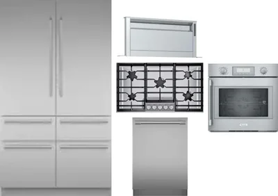 5 Piece Package Includes Refrigerator, Cooktop, Wall Oven, Hood And Dishwasher
