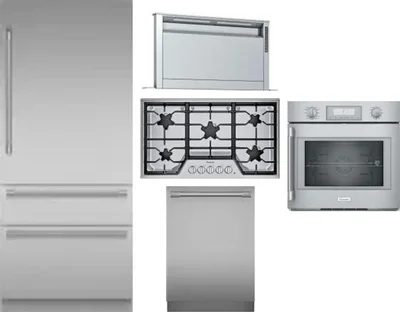 5 Piece Package Includes Refrigerator, Cooktop, Wall Oven, Hood And Dishwasher