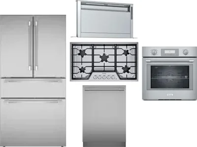 5 Piece Package Includes Refrigerator, Cooktop, Wall Oven, Hood And Dishwasher