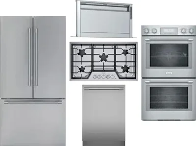 5 Piece Package Includes Refrigerator, Cooktop, Wall Oven, Hood And Dishwasher