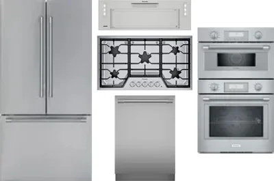 5 Piece Package Includes Refrigerator, Cooktop, Wall Oven, Hood And Dishwasher