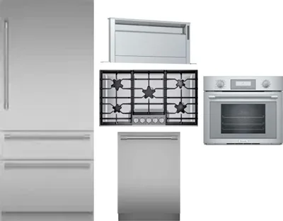 5 Piece Package Includes Refrigerator, Cooktop, Wall Oven, Hood And Dishwasher
