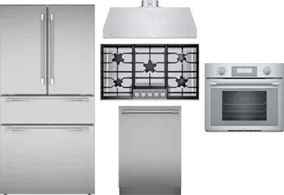 5 Piece Package Includes Refrigerator, Cooktop, Wall Oven, Hood And Dishwasher