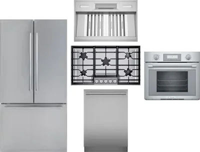 5 Piece Package Includes Refrigerator, Cooktop, Wall Oven, Hood And Dishwasher