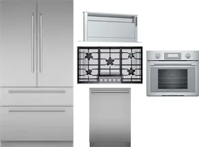 5 Piece Package Includes Refrigerator, Cooktop, Wall Oven, Hood And Dishwasher