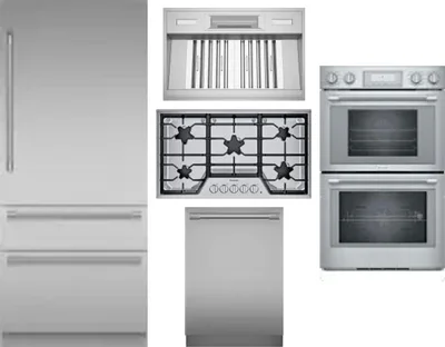 5 Piece Package Includes Refrigerator, Cooktop, Wall Oven, Hood And Dishwasher