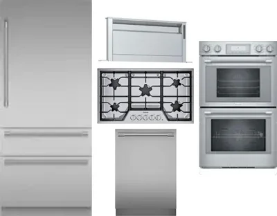 5 Piece Package Includes Refrigerator, Cooktop, Wall Oven, Hood And Dishwasher