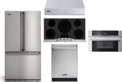 5 Piece Package Includes Refrigerator, Cooktop, Wall Oven, Hood And Dishwasher