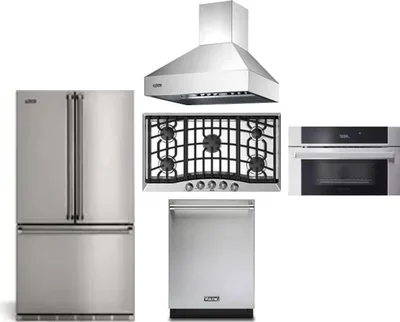 5 Piece Package Includes Refrigerator, Cooktop, Wall Oven, Hood And Dishwasher