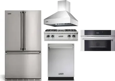 5 Piece Package Includes Refrigerator, Cooktop, Wall Oven, Hood And Dishwasher