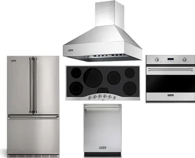 5 Piece Package Includes Refrigerator, Cooktop, Wall Oven, Hood And Dishwasher