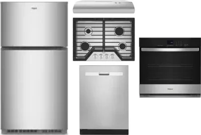 5 Piece Package Includes Refrigerator, Cooktop, Wall Oven, Hood And Dishwasher