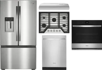 5 Piece Package Includes Refrigerator, Cooktop, Wall Oven, Hood And Dishwasher