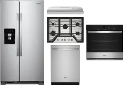 5 Piece Package Includes Refrigerator, Cooktop, Wall Oven, Hood And Dishwasher