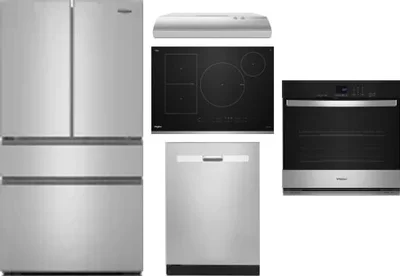 5 Piece Package Includes Refrigerator, Cooktop, Wall Oven, Hood And Dishwasher
