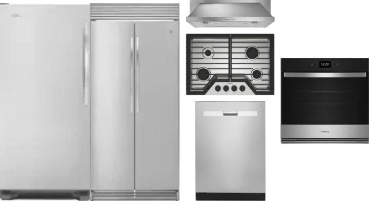 6 Piece Package Includes Refrigerator, Freezer, Cooktop, Wall Oven, Hood And Dishwasher
