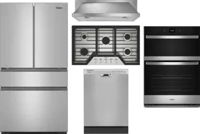 5 Piece Package Includes Refrigerator, Cooktop, Wall Oven, Hood And Dishwasher
