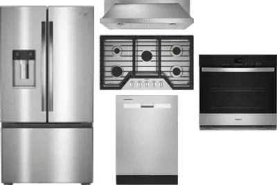 5 Piece Package Includes Refrigerator, Cooktop, Wall Oven, Hood And Dishwasher