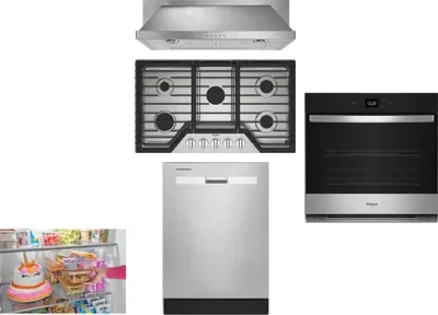 5 Piece Package Includes Refrigerator, Cooktop, Wall Oven, Hood And Dishwasher