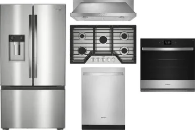 5 Piece Package Includes Refrigerator, Cooktop, Wall Oven, Hood And Dishwasher