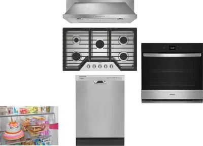5 Piece Package Includes Refrigerator, Cooktop, Wall Oven, Hood And Dishwasher