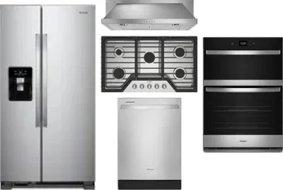 5 Piece Package Includes Refrigerator, Cooktop, Wall Oven, Hood And Dishwasher
