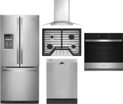 5 Piece Package Includes Refrigerator, Cooktop, Wall Oven, Hood And Dishwasher