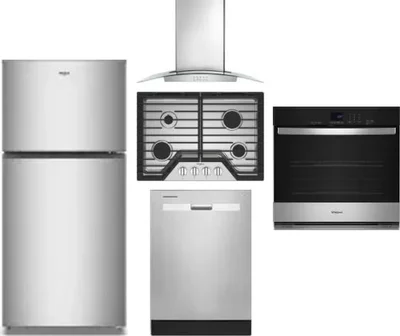 5 Piece Package Includes Refrigerator, Cooktop, Wall Oven, Hood And Dishwasher
