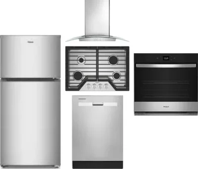 5 Piece Package Includes Refrigerator, Cooktop, Wall Oven, Hood And Dishwasher