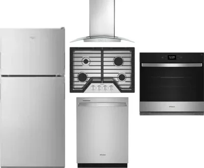 5 Piece Package Includes Refrigerator, Cooktop, Wall Oven, Hood And Dishwasher