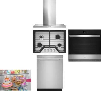 5 Piece Package Includes Refrigerator, Cooktop, Wall Oven, Hood And Dishwasher