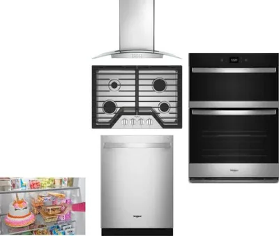 5 Piece Package Includes Refrigerator, Cooktop, Wall Oven, Hood And Dishwasher