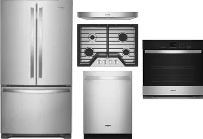 5 Piece Package Includes Refrigerator, Cooktop, Wall Oven, Hood And Dishwasher