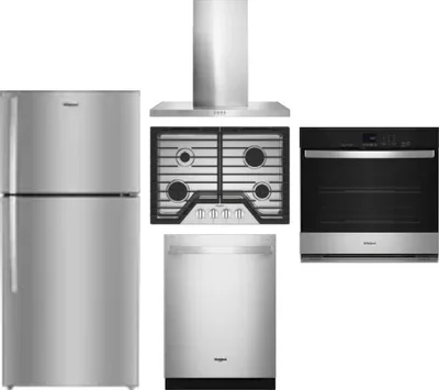 5 Piece Package Includes Refrigerator, Cooktop, Wall Oven, Hood And Dishwasher