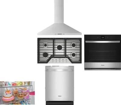 5 Piece Package Includes Refrigerator, Cooktop, Wall Oven, Hood And Dishwasher