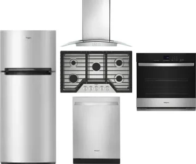 5 Piece Package Includes Refrigerator, Cooktop, Wall Oven, Hood And Dishwasher
