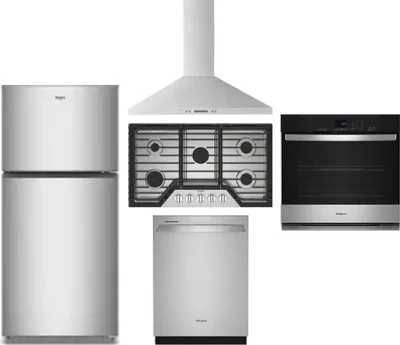5 Piece Package Includes Refrigerator, Cooktop, Wall Oven, Hood And Dishwasher