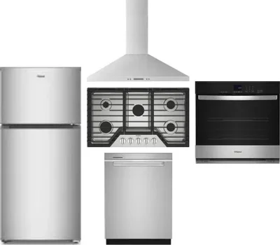 5 Piece Package Includes Refrigerator, Cooktop, Wall Oven, Hood And Dishwasher