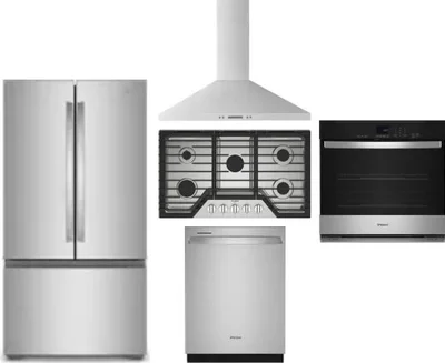 5 Piece Package Includes Refrigerator, Cooktop, Wall Oven, Hood And Dishwasher