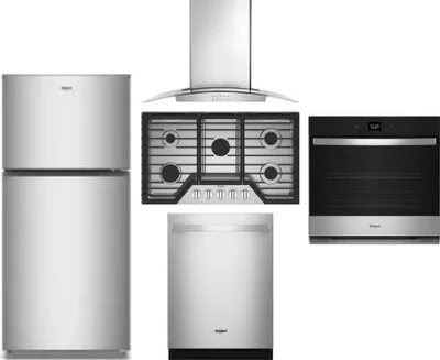 5 Piece Package Includes Refrigerator, Cooktop, Wall Oven, Hood And Dishwasher