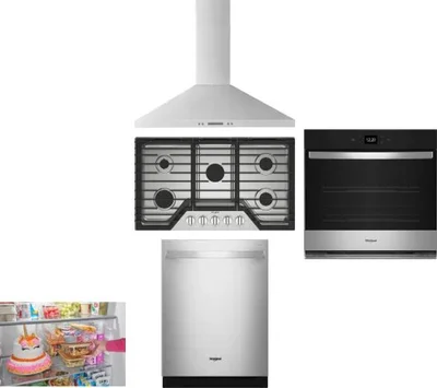 5 Piece Package Includes Refrigerator, Cooktop, Wall Oven, Hood And Dishwasher